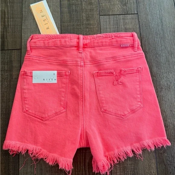 High-Rise Distressed Pink Denim Jean Shorts - Picture 2 of 4